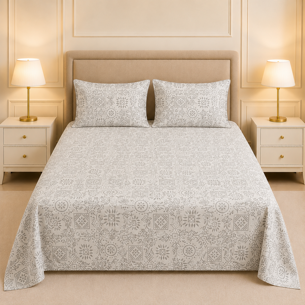 Classical Design Elastic/Fitted Bedsheets Pure Mulmul Cotton 108 BY 108 Inch Product Code :- 55B135RKEH