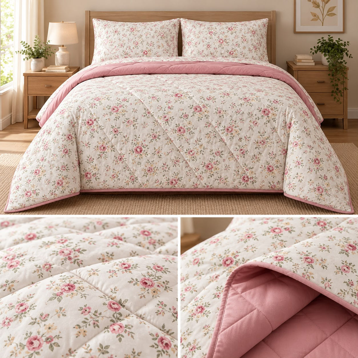 Aroma Meadow Luxe 4 Pcs King Size Comforter Set – Floral Reversible Bedding Set Product Code :- 55B195RKEH