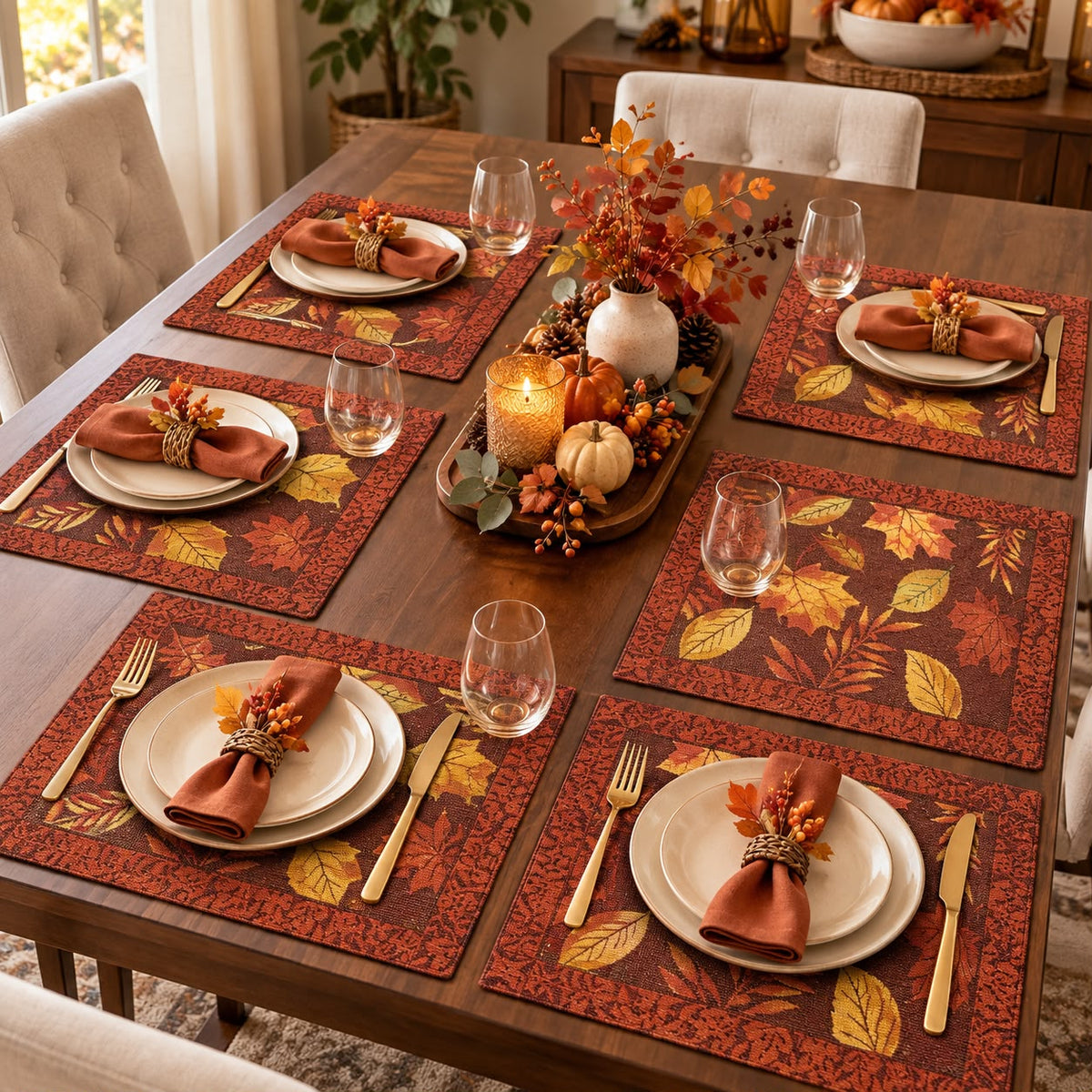 Designer Fabric Dining Table Mats – 6 Pcs Set | Elegant Printed & Textured Designs