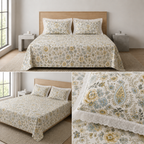 Floral King Size Bedsheet with Designer Lace Pillow Covers (108 x 108 Inches) Product Code:- 55B1150RKEH