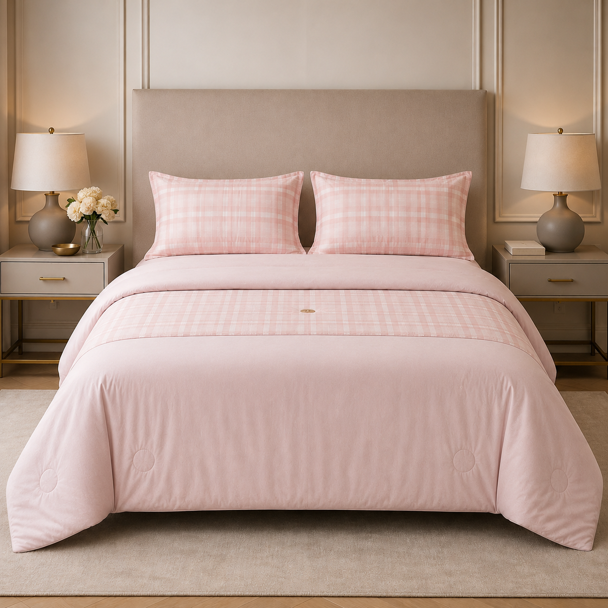 ✨ English Check 4 Piece Bedsheet Set – Elegant Check Design | Super King Size ✨