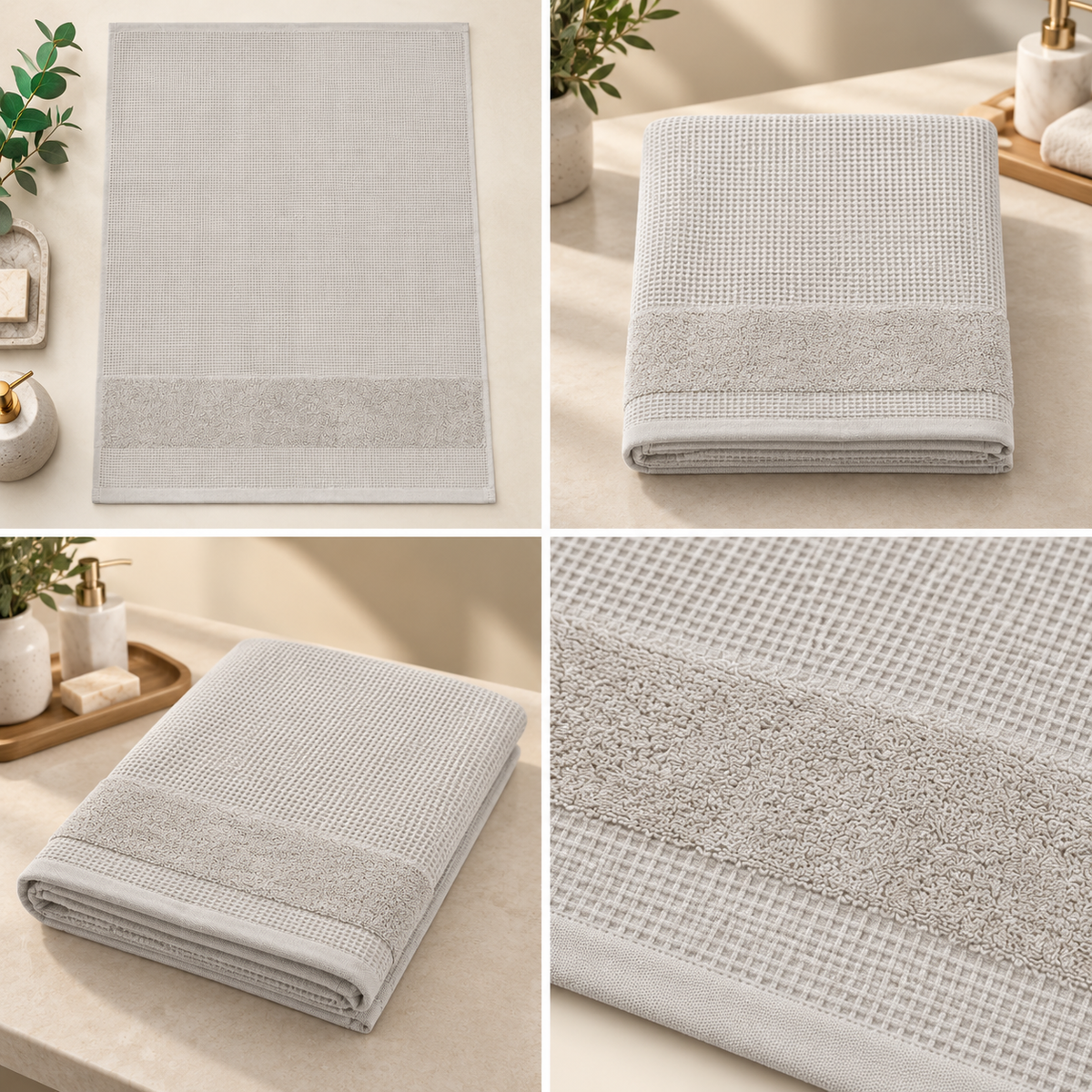 Luxe Pocket Waffle Terry Cotton Bath Towel – 75 × 150 CM | Textured Designer Bath Towel
