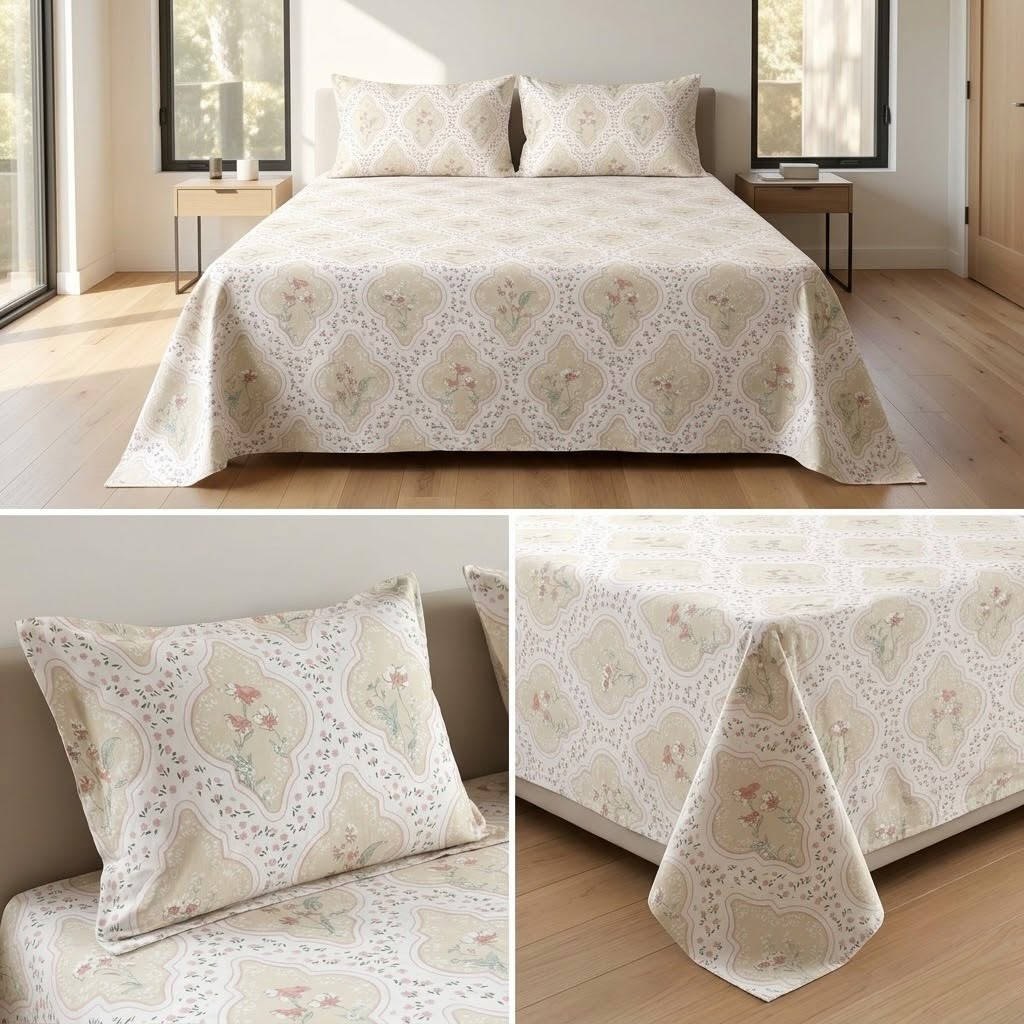 English Garden Floral 100% Pure Cotton Bedsheet Set – King Size 108 × 108 Inches