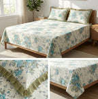 Pure Cotton Floral Bedsheet Set with Elegant Lace-Frilled Pillow Covers – King Size (108 × 108 Inches)
