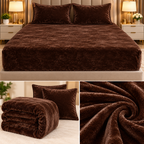 Luxe Dark Velvet Winter Fitted Bedsheet Set – King Size 3 Pcs