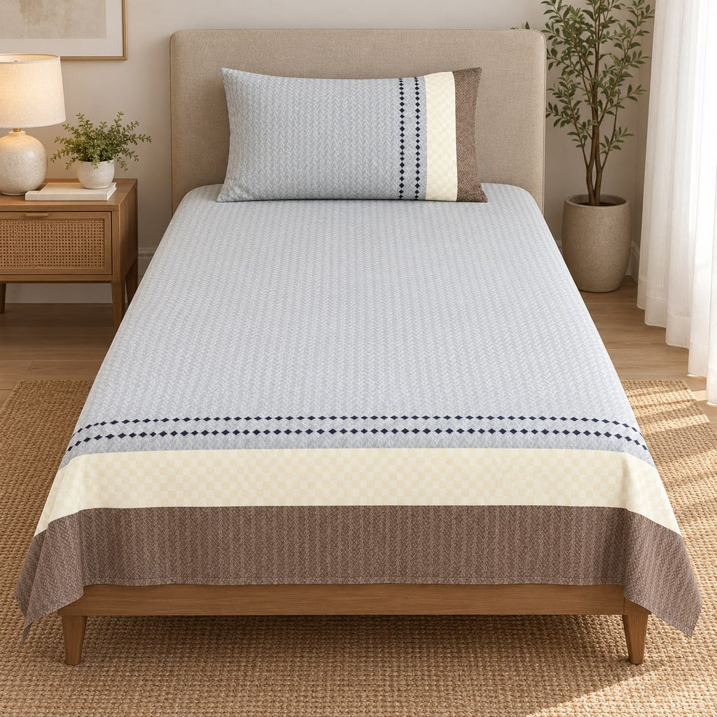 Printed Single Bedsheet Set – 2 Pcs (1 Bedsheet + 1 Pillow Cover) 100 % Pure Cotton