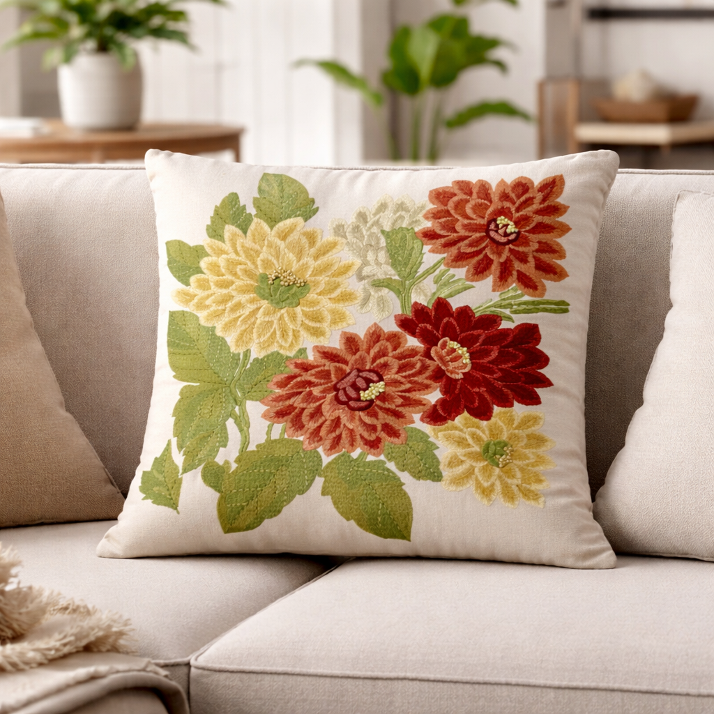 Hand Embroidered Cushion Covers – 20 x 20 Inch (Cotton Base)