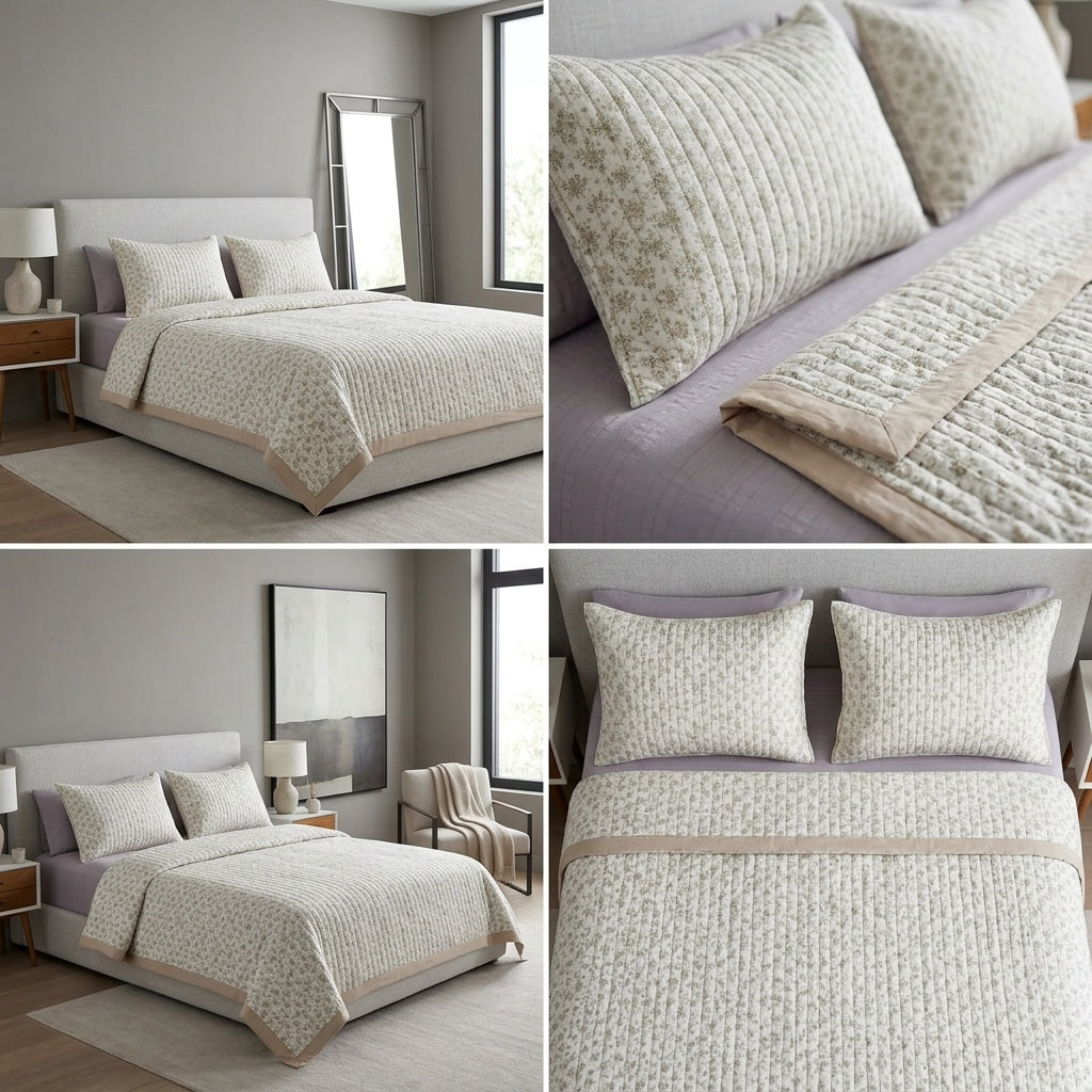 Victorian English King Size 3-Piece Quilted Bedcover Set Product Code :- 55B156RKEH