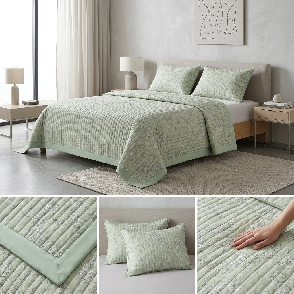 Victorian English King Size 3-Piece Quilted Bedcover Set Product Code :- 55B156RKEH