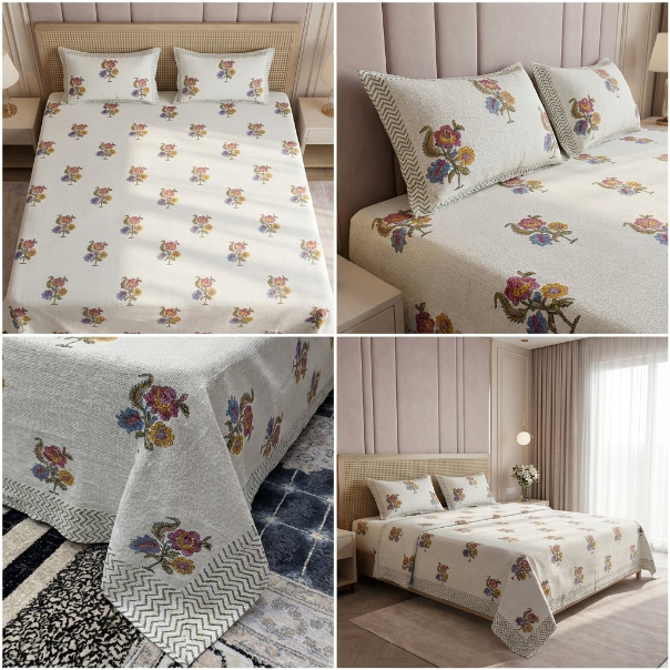 Khadi / Slub Cotton King Size Bedcover Set (with 2 Pillow Covers)