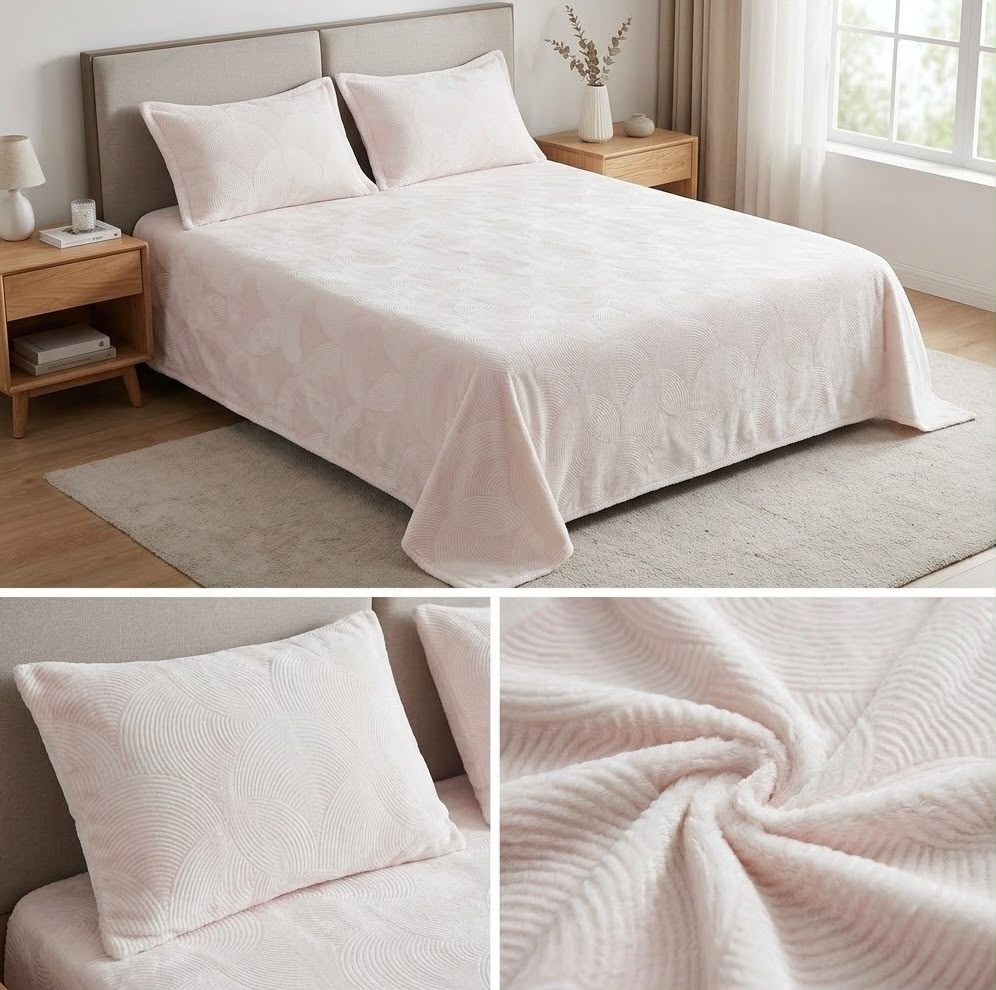 Pastel Embossed Winter Bedsheet Set – King Size 3 Pcs | Ultra Soft Luxury Designer Bedsheet
