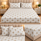 Elegance 100% Cotton King Size Fitted Bedsheet Set – 3 Pcs