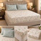 Wildflower Whisper 100% Pure Cotton Fitted Bedsheet Set