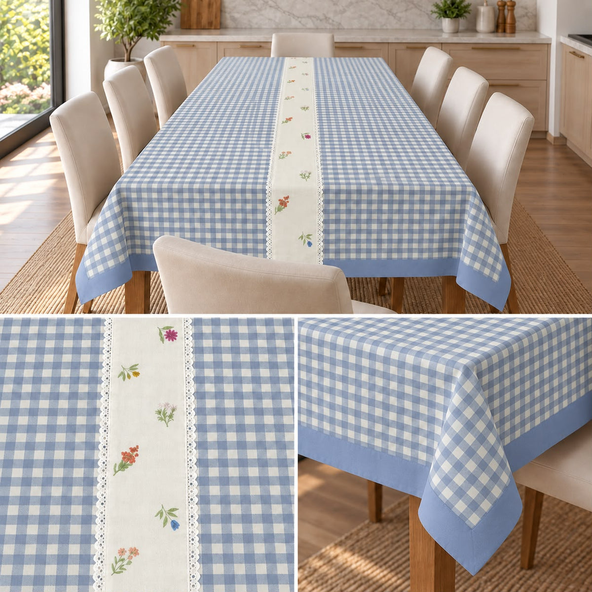 Blush Meadow Gingham Dining Table Cover – 6 Seater, 60 × 90 Inches