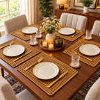 Luxury Turkish Woven Dining Table Mats – Set of 6 | Natural Golden Brown