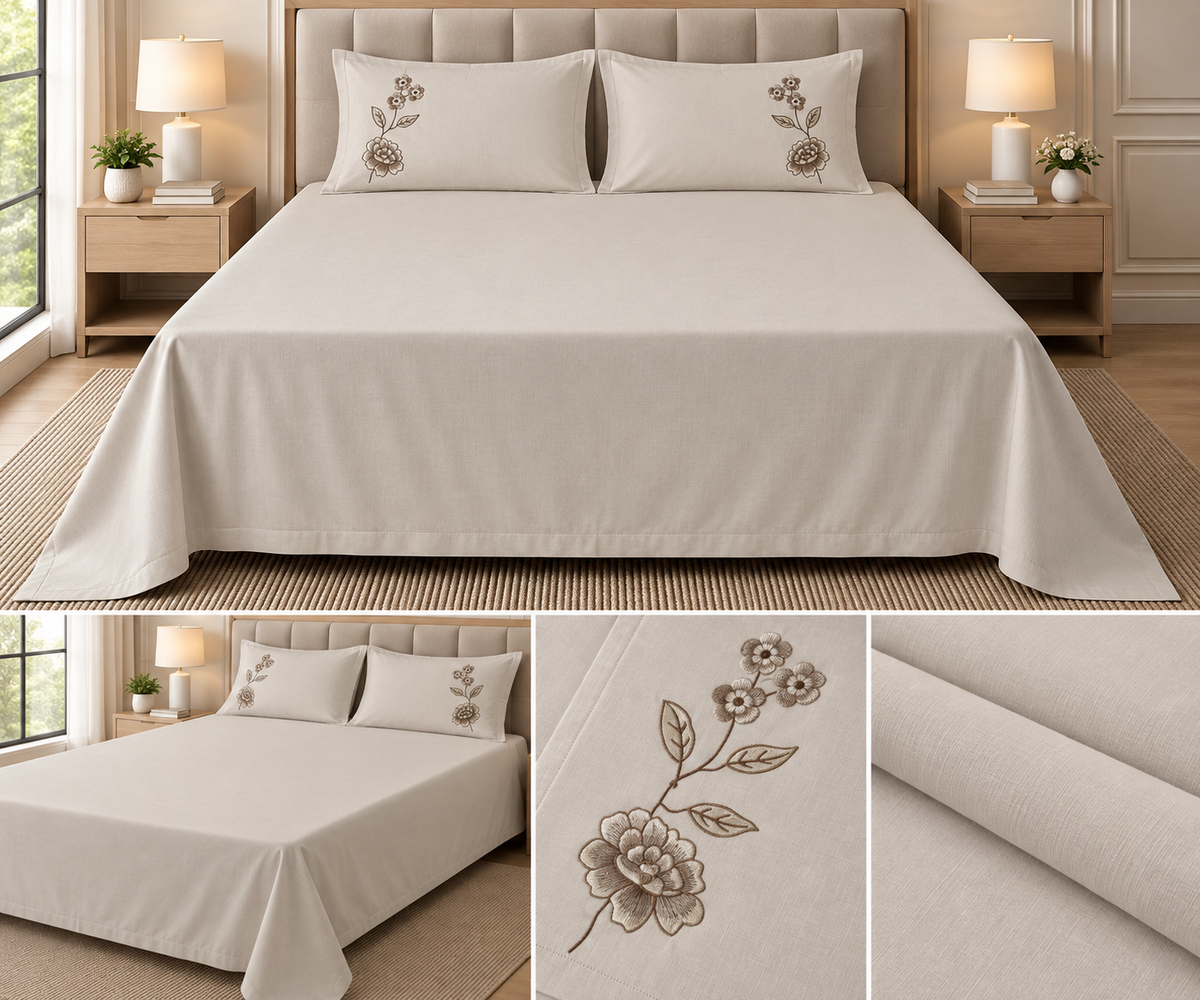 Soft Thick Cotton King Size Bedsheet with Embroidered Pillow Covers