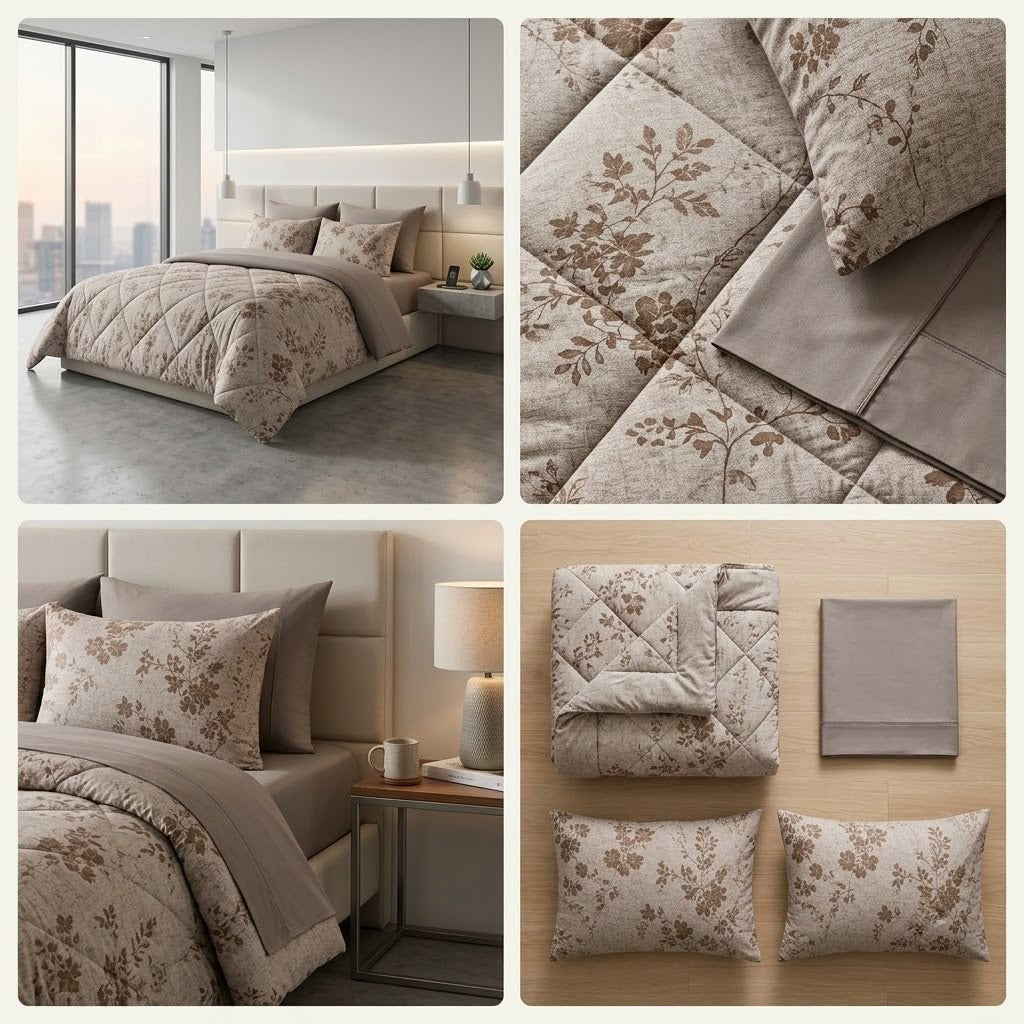 Super Soft 4 Pcs Premium Ribbed Cotton Comforter Set - King Size Product Code :- 55B195RKEH