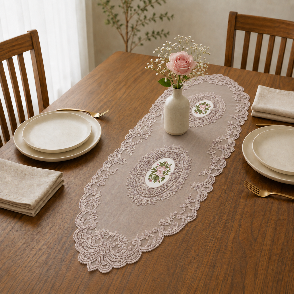 Luxury Floral Lace Turkish Table Runner (30 x 16 Inches) Product Code :- 55B85RKEH