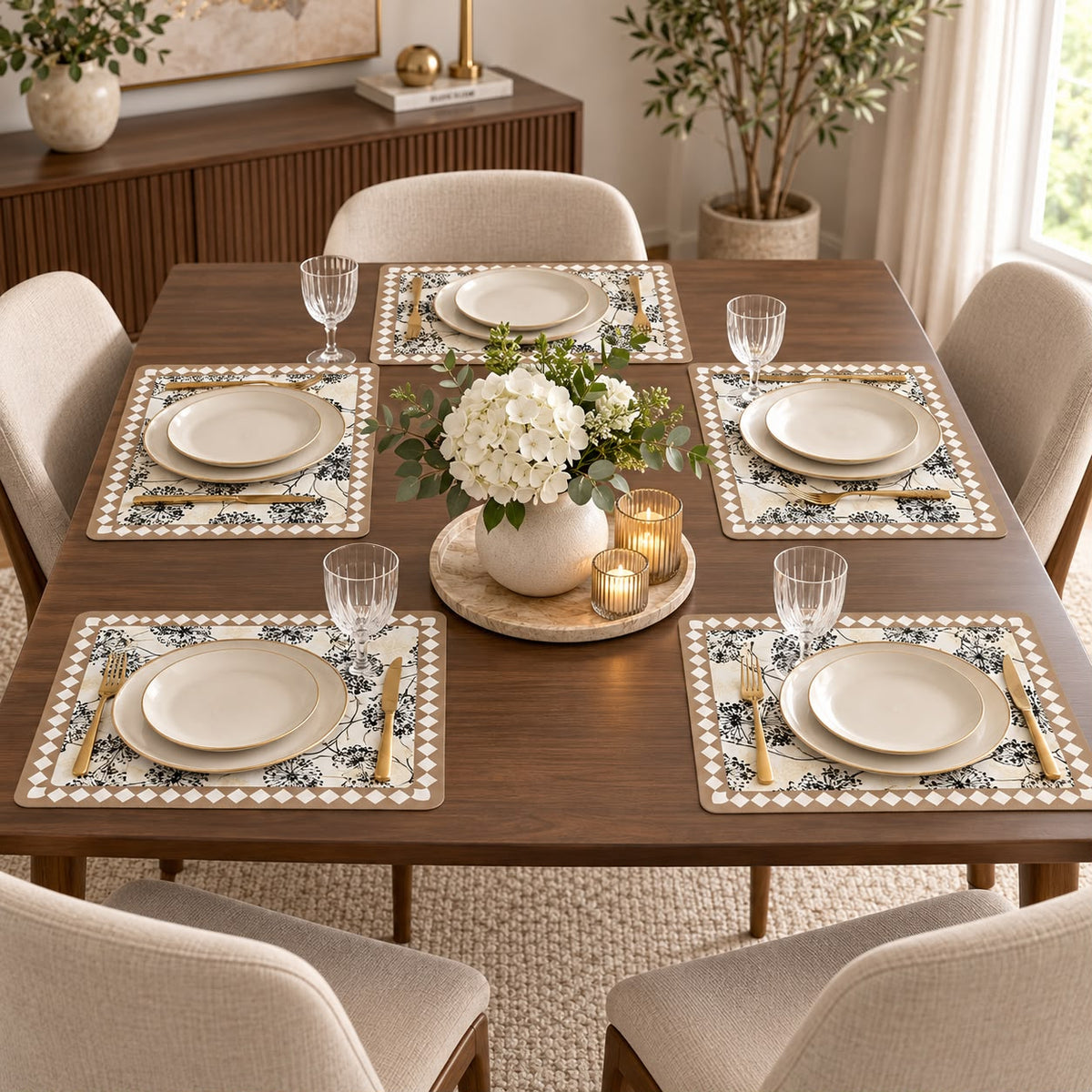 Leather Texture Dining Table Placemats – 6 Pcs Set | 12 × 18 Inches