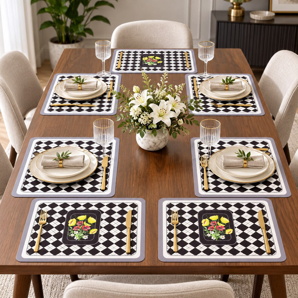 Leather Texture Dining Table Placemats – 6 Pcs Set | 12 × 18 Inches