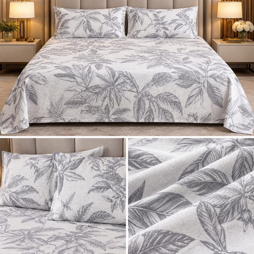 Jumbo Luxury Floral & Botanical Printed Bedsheet Set – 3 Pcs 120*120 Inch Super King