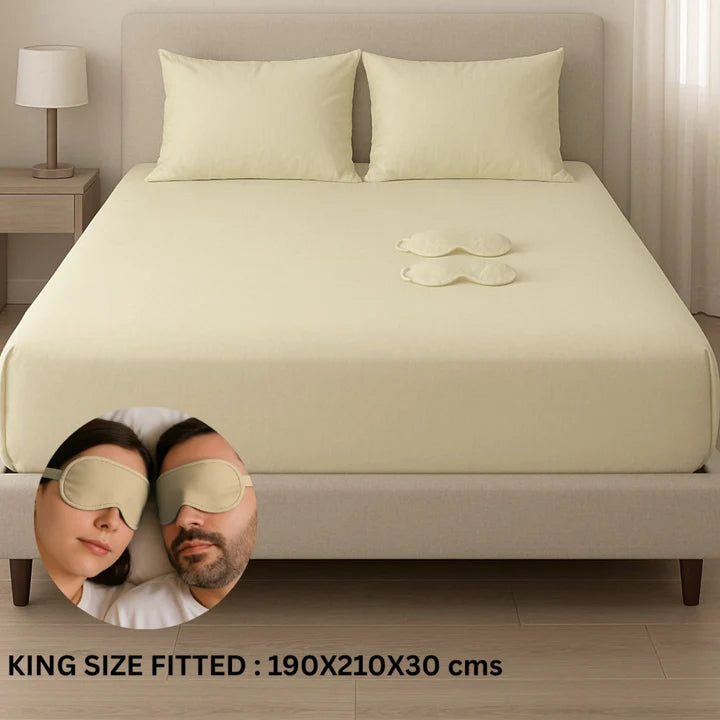 Solid Colour King Size Fitted Bedsheet Set with Eye Mask (108 x 108 inches)