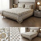 Heritage Block Print Cotton Bedsheet Set – King Size 3 Pcs