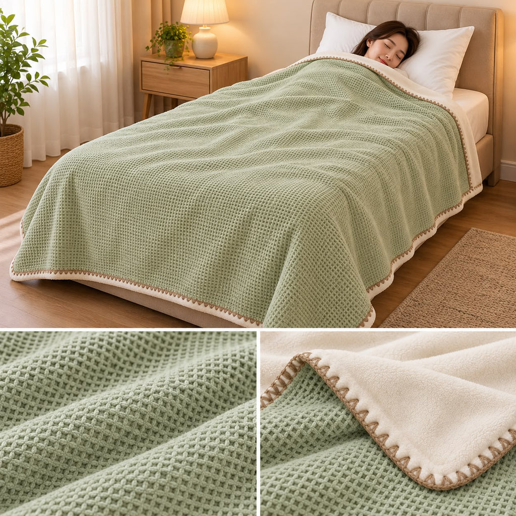 Premium Japanese Dual-Layer Waffle Texture Blanket – Single Bed