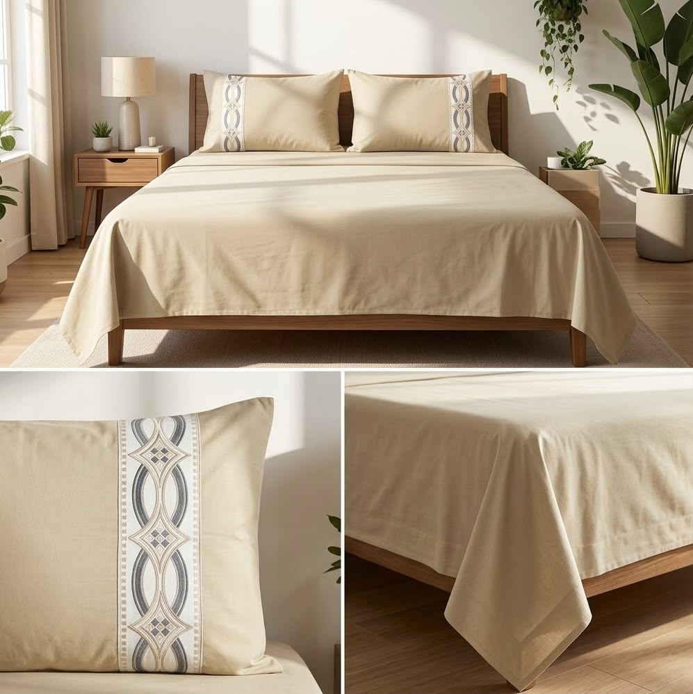 Luxury 100% Pure Bamboo Cotton Bedsheet Set with Embroidered Pillow Covers – 108 X 108