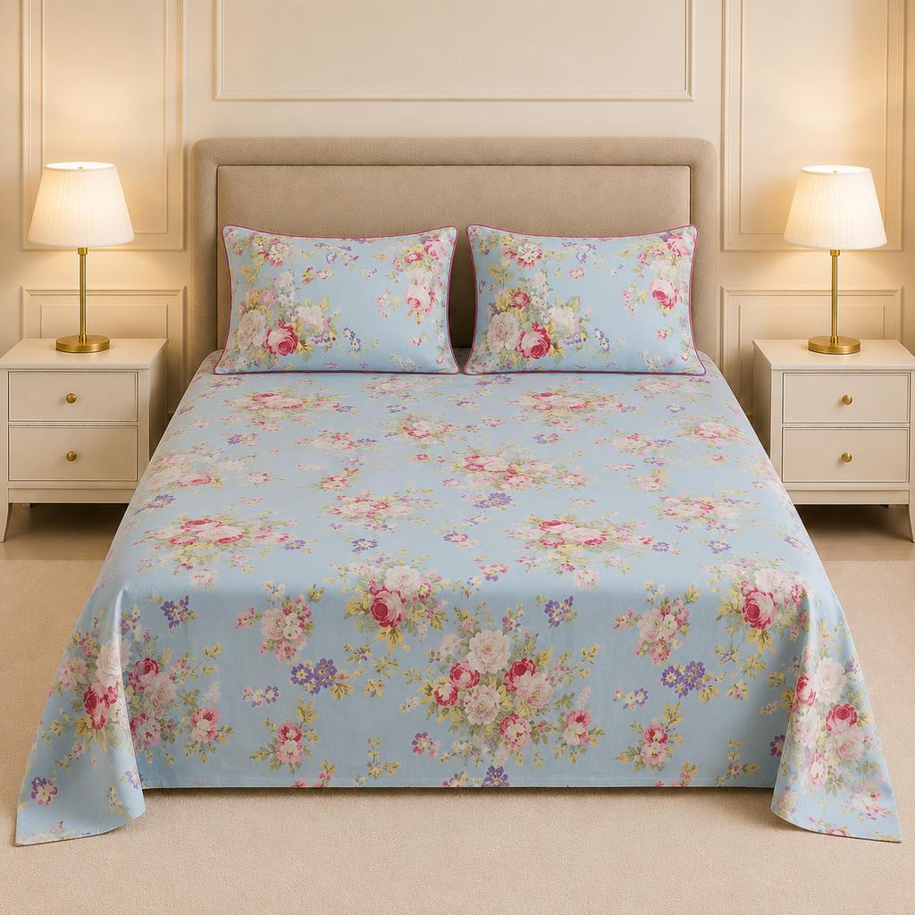 British Rose Bedsheet with Quilted Pillow Covers – Super King Size Product Code :- 55B108RKEH