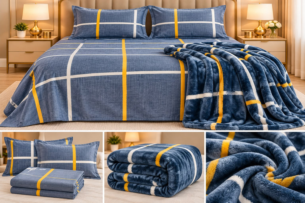 Bella Rose Luxe Winter Bedding Combo – 4 Pcs Double Bed Bedsheet Set