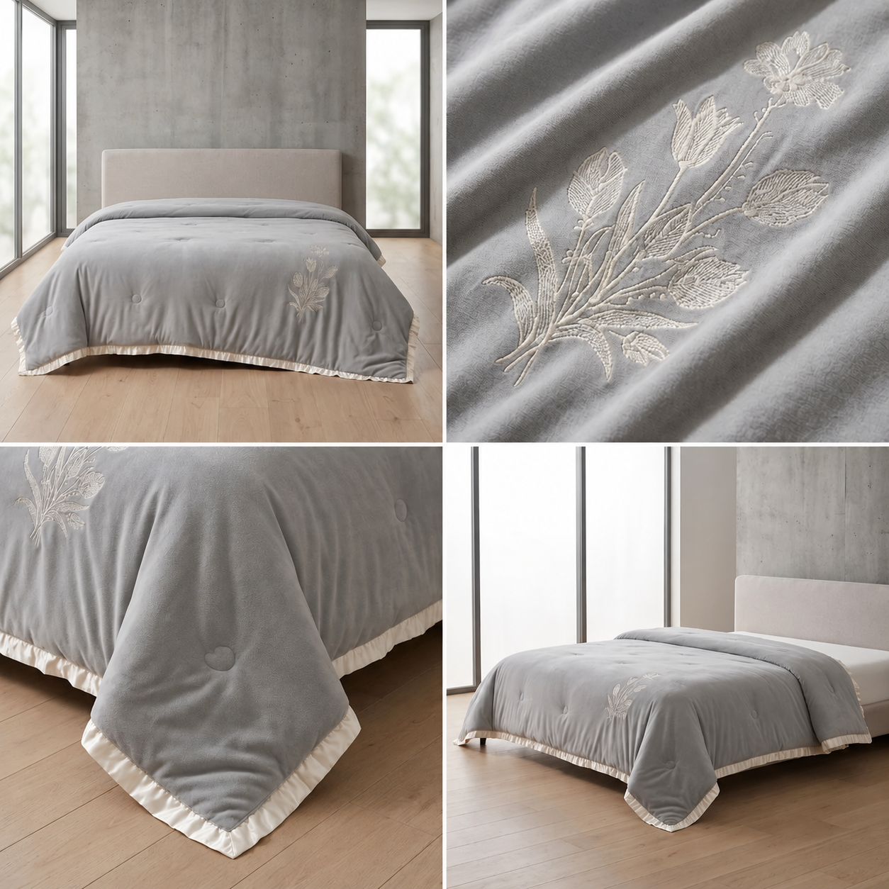 Luxary Designer Embroidered Comforter with Satin Edge & Decorative Tassels