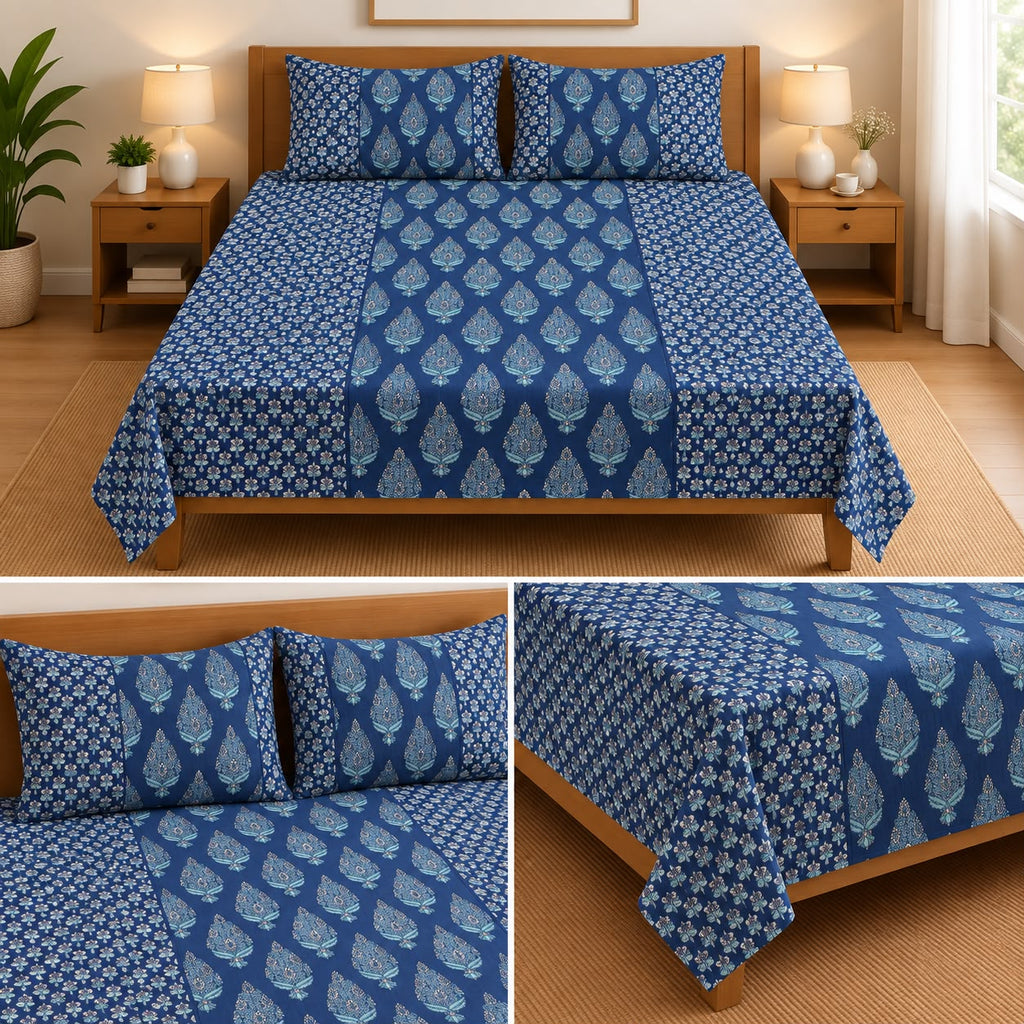 Jumbo Calcutta Phulkari Designs King Size Bedsheet Set (120 x 120 Inches) Product Code :- 55B145RKEH