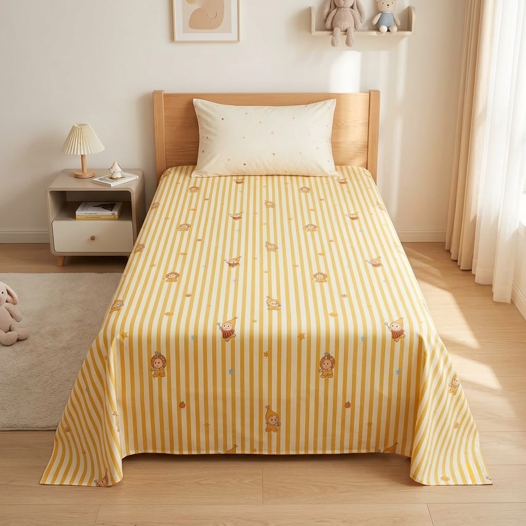 Premium Kids Cartoon Printed Single Bedsheet Set – 100 % Pure Cotton