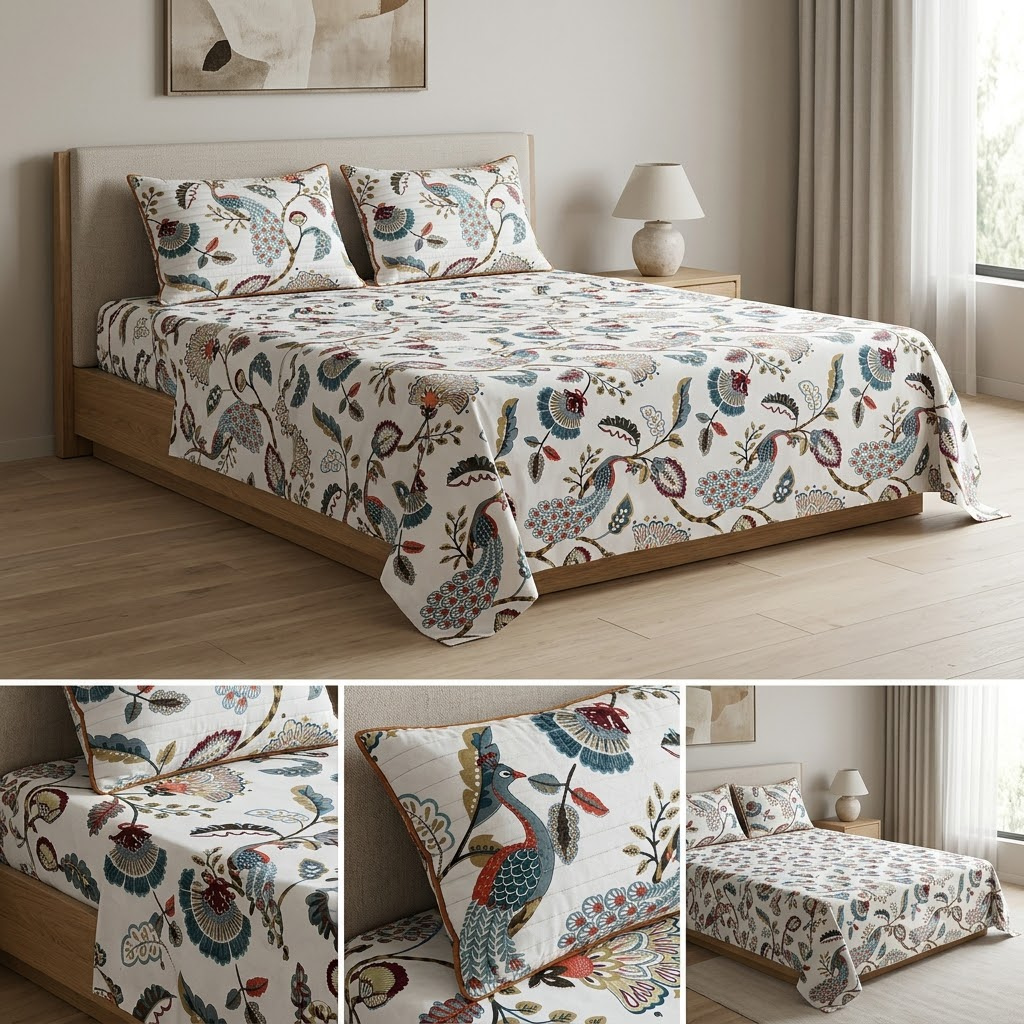Premium Pure Cotton Bedsheet 90 × 108 Inches (7*9 Feet) Quilted Pillow Covers Product Code :- 55B75RKEH
