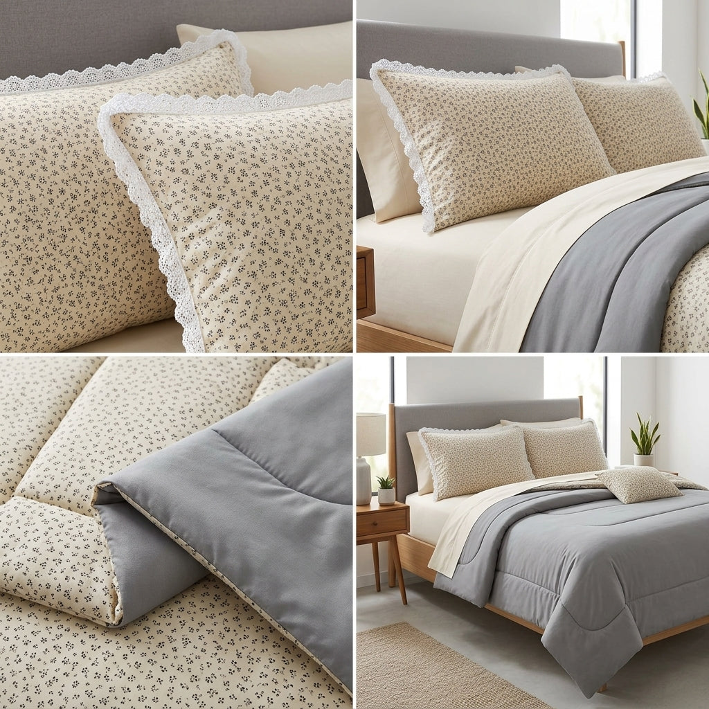 4 Pcs King Size Comforter Set with Lace Pillow Covers – Floral Print