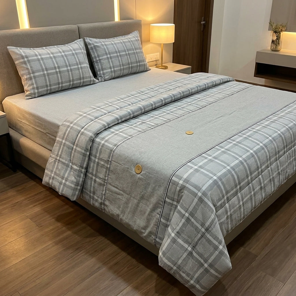 ✨ English Check 4 Piece Bedsheet Set – Elegant Check Design | Super King Size ✨