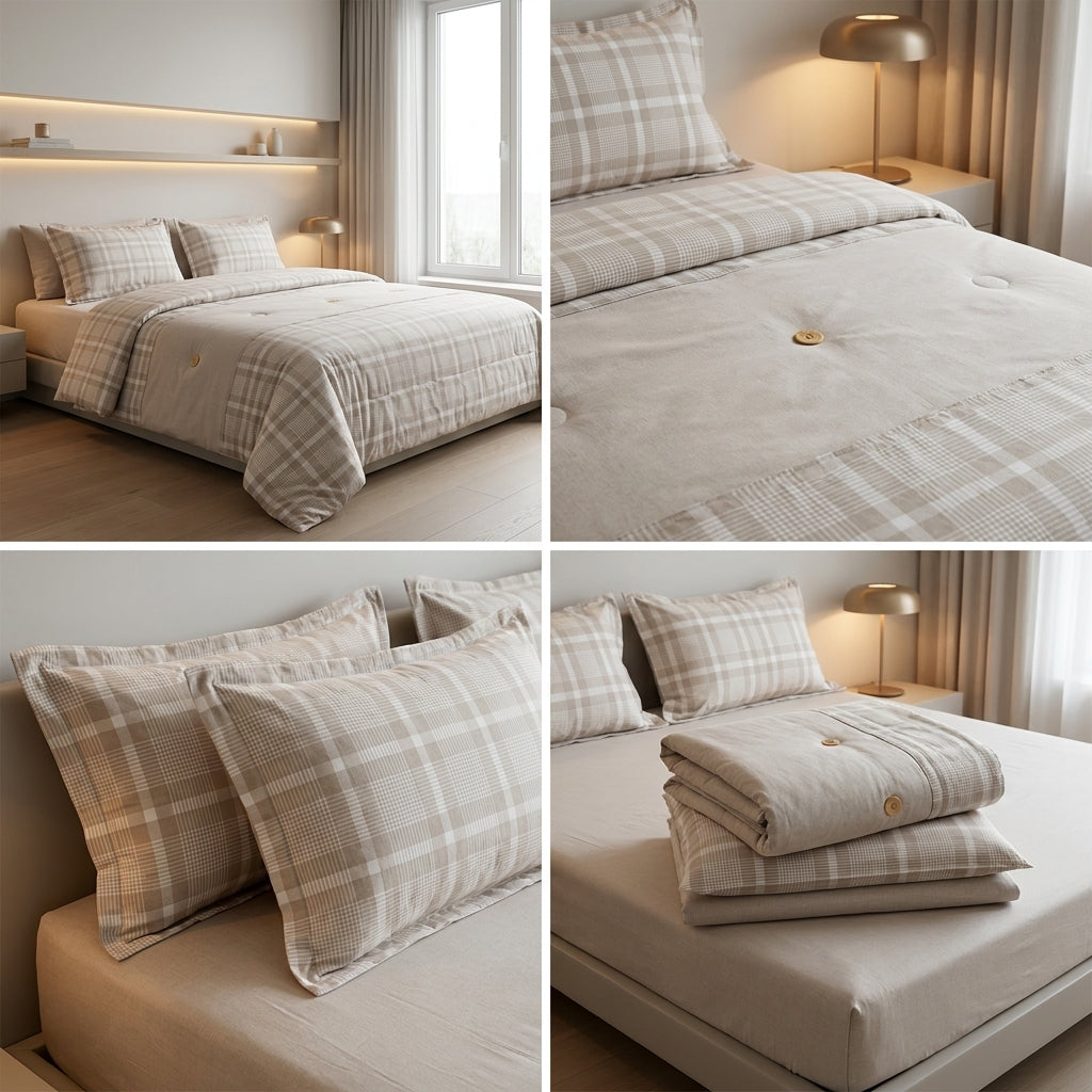 ✨ English Check 4 Piece Bedsheet Set – Elegant Check Design | Super King Size ✨