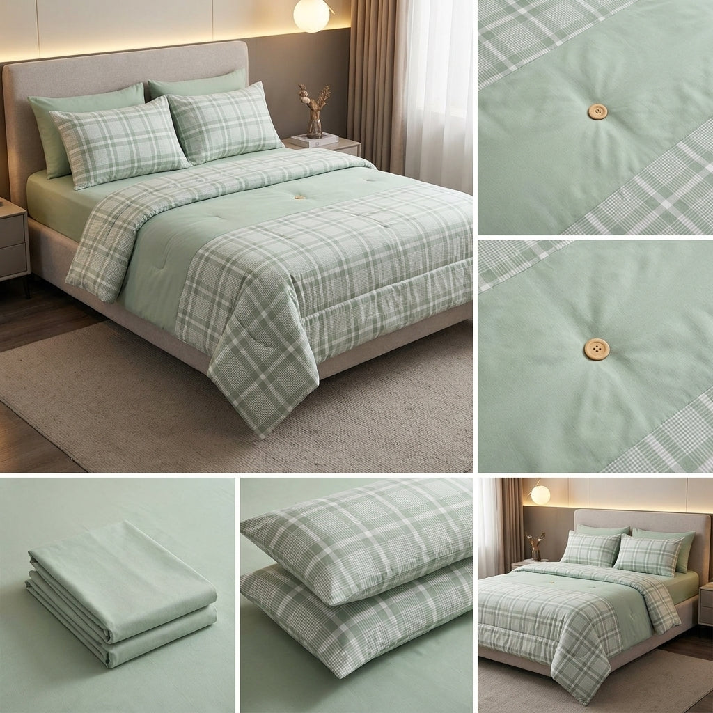 ✨ English Check 4 Piece Bedsheet Set – Elegant Check Design | Super King Size ✨