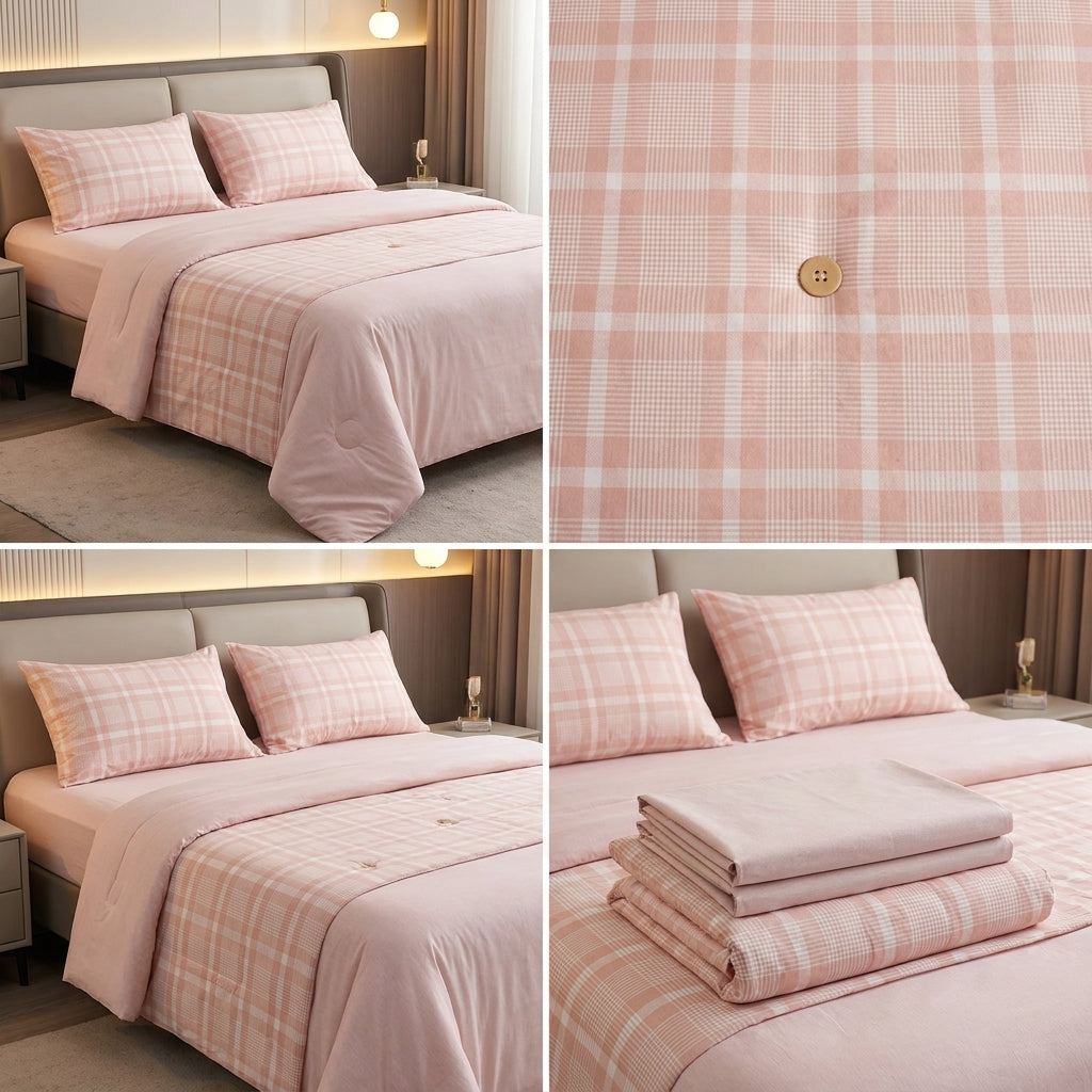 ✨ English Check 4 Piece Bedsheet Set – Elegant Check Design | Super King Size ✨