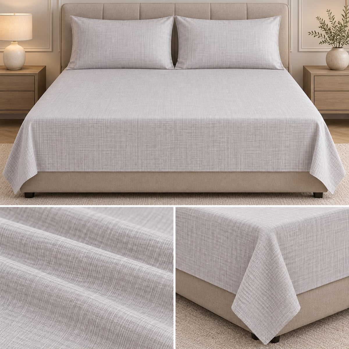Premium Soft Ribbed Plain Bedsheet Set – King Size 3 Pcs