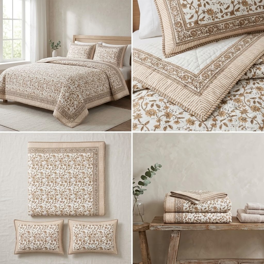 English Garden Floral Quilted Bedcover – 3 Piece Set with Matching Pillow Covers