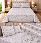 English Floral Cotton Bedsheet with 3-Button Pillow Covers – 2.5m × 2.7m