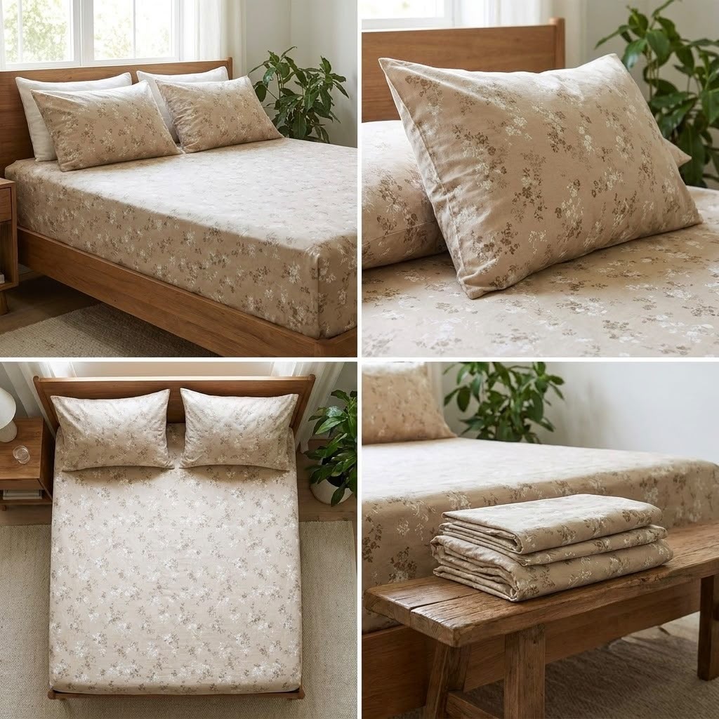 Elegance 100% Cotton King Size Fitted Bedsheet Set – 3 Pcs
