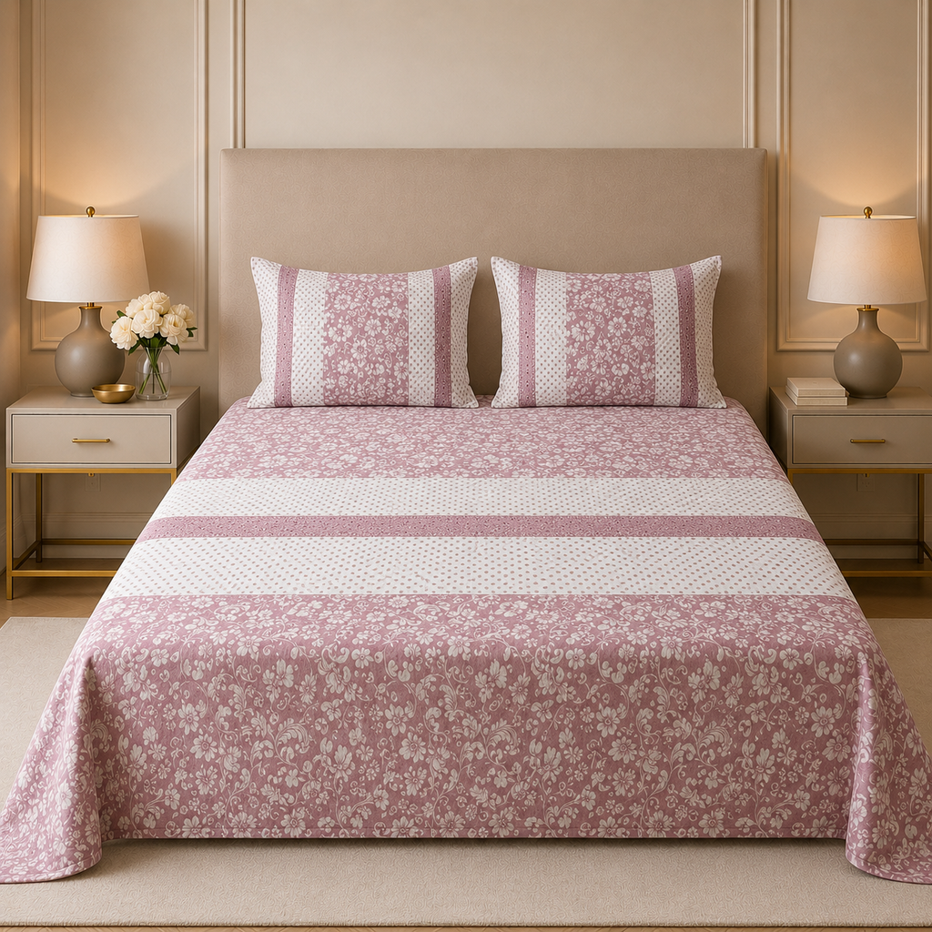 English Floral King Size Non - Quilted Bedcover– 108 × 108 Inches
