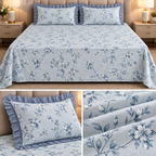 English Garden Premium Cotton Floral Bedsheet Set with Designer Lace Pillow Covers – 108 x 108 Inch
