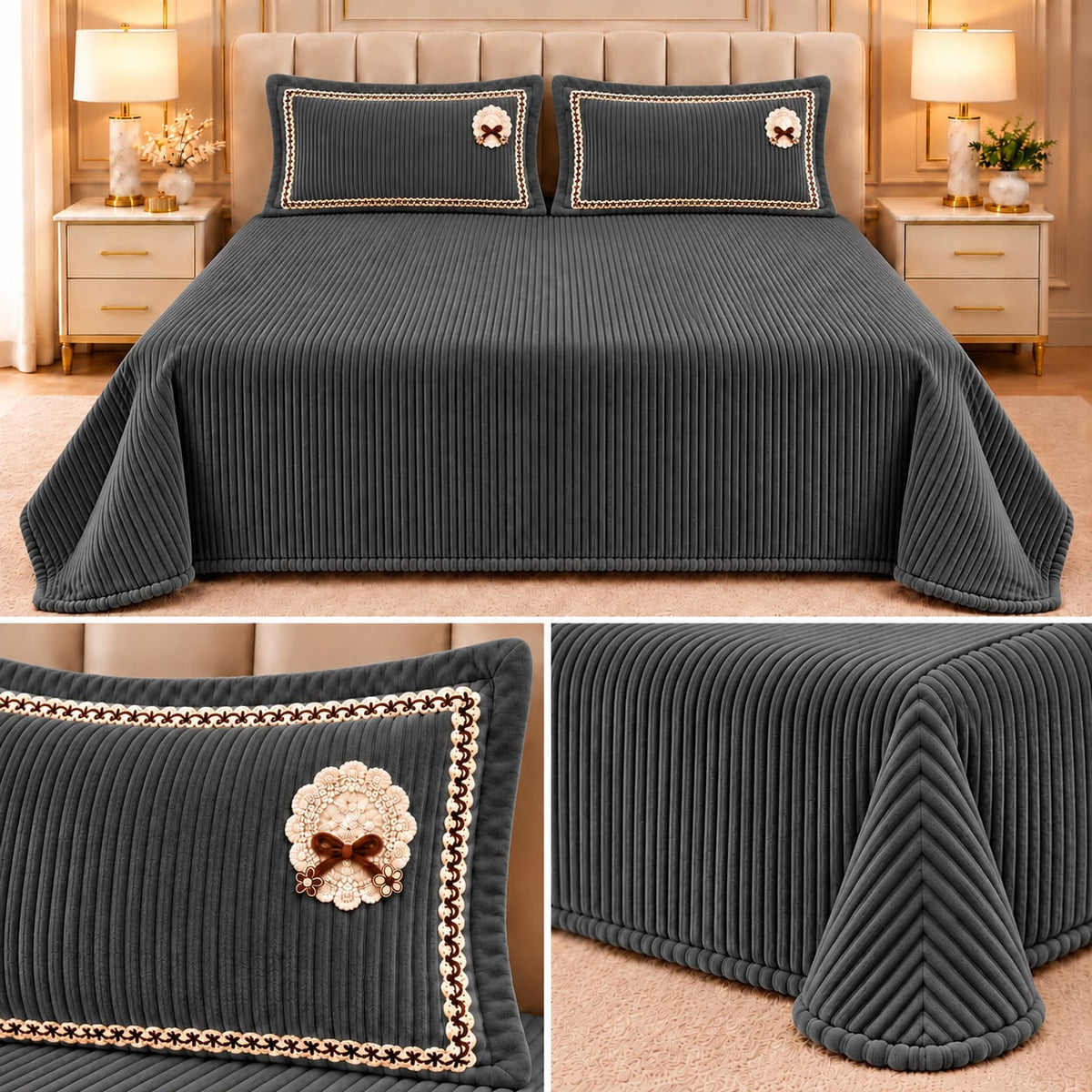 Luxury Ribbed Velvet Winter Bedsheet Set – King Size 3 Pcs Product Code :- 55B228RKEH