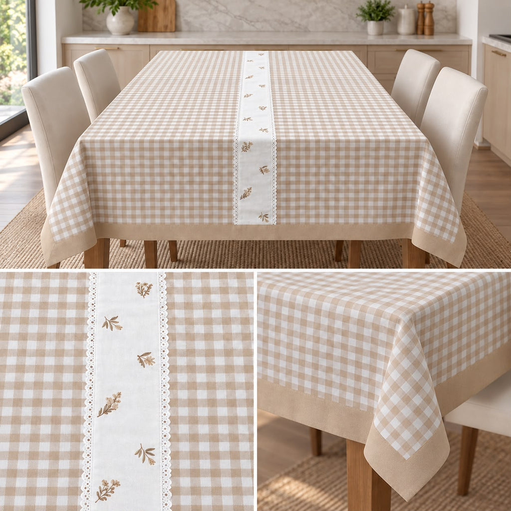 Blush Meadow Gingham Dining Table Cover – 4 Seater, 60 × 40 Inches