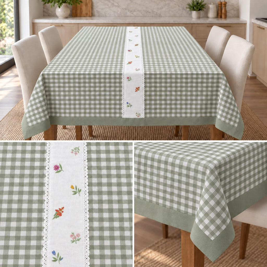 Blush Meadow Gingham Dining Table Cover – 4 Seater, 60 × 40 Inches