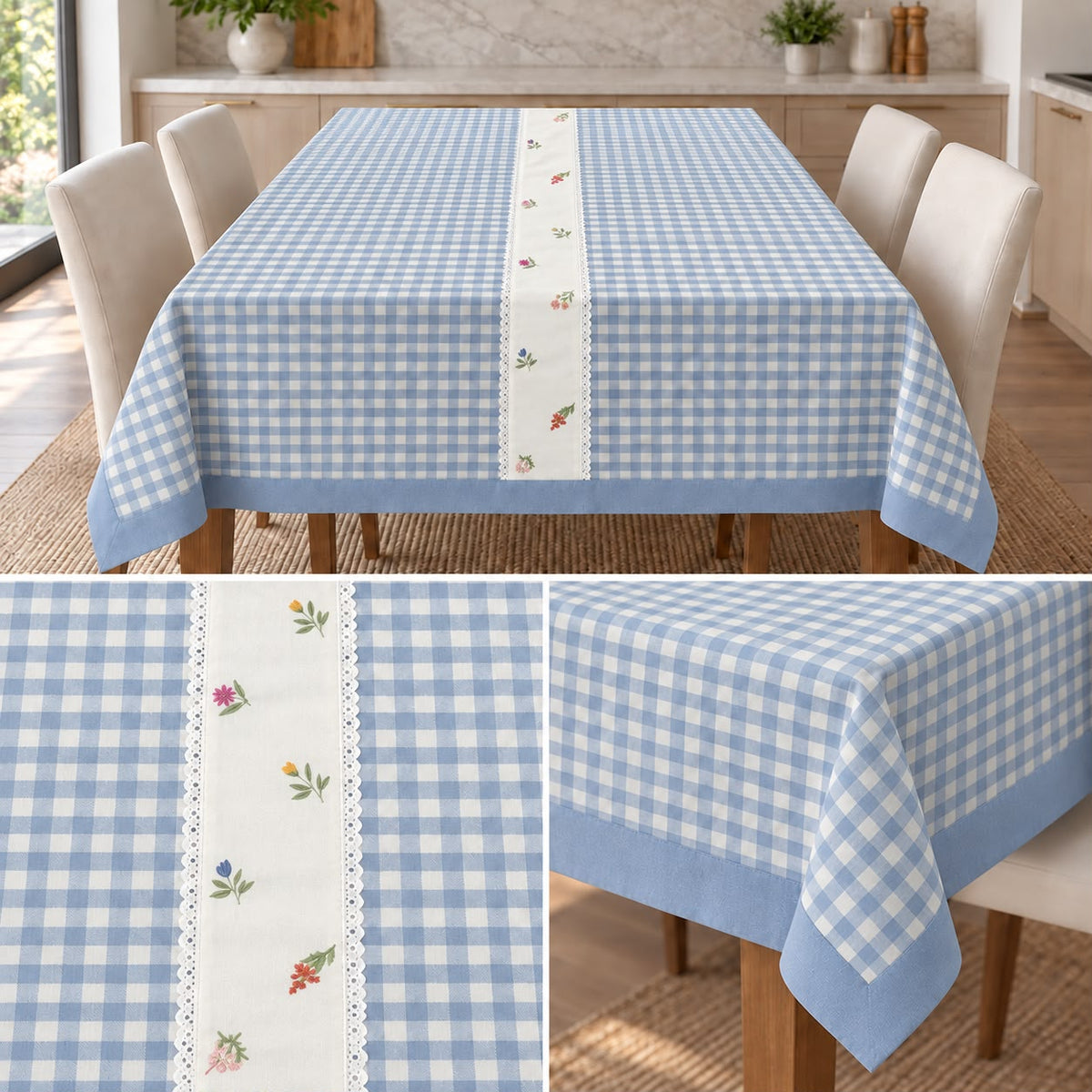 Blush Meadow Gingham Dining Table Cover – 4 Seater, 60 × 40 Inches
